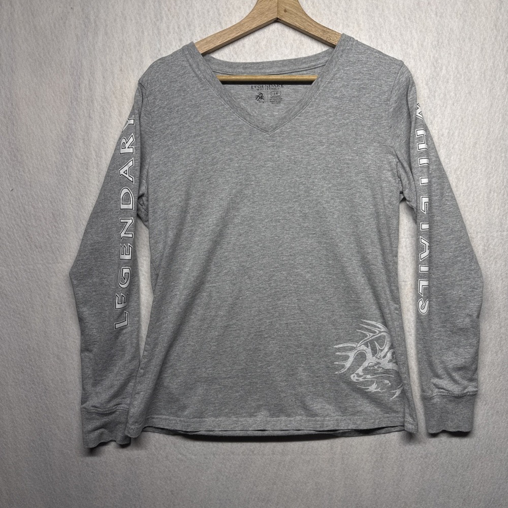 LEGENDARY WHITETAILS Non-Typical  V Neck Tshirt Long Sleeve Grey Large Women's